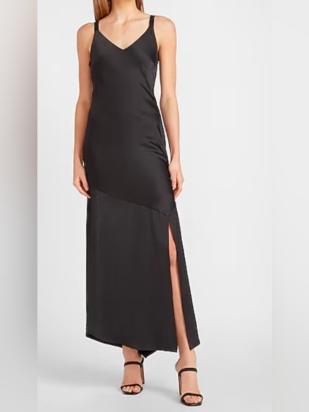 Express Sleek Black Slip Maxi Dress with Side Slit